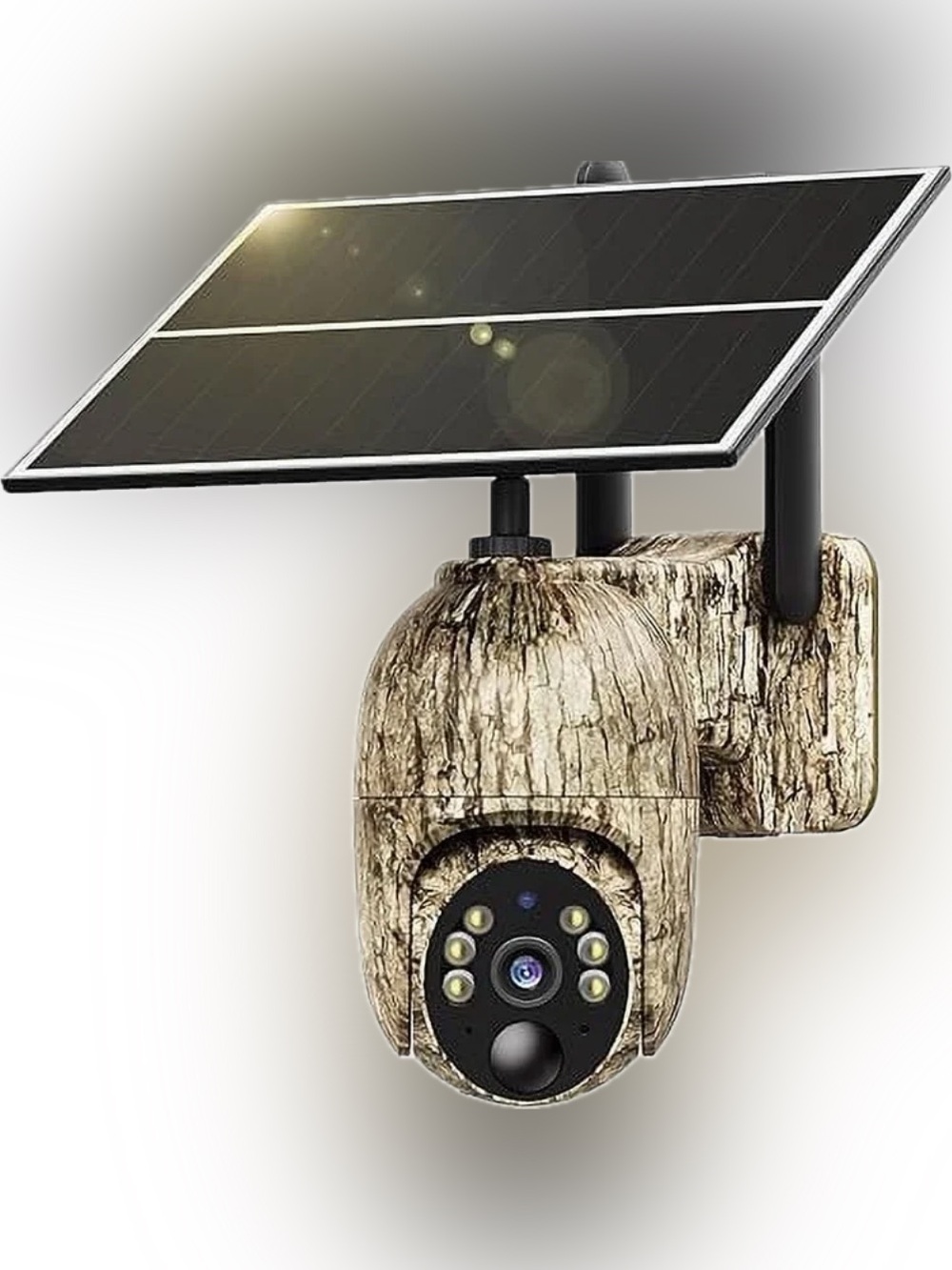 Solar-Powered Outdoor Security Camera in Woodgrain Camouflage